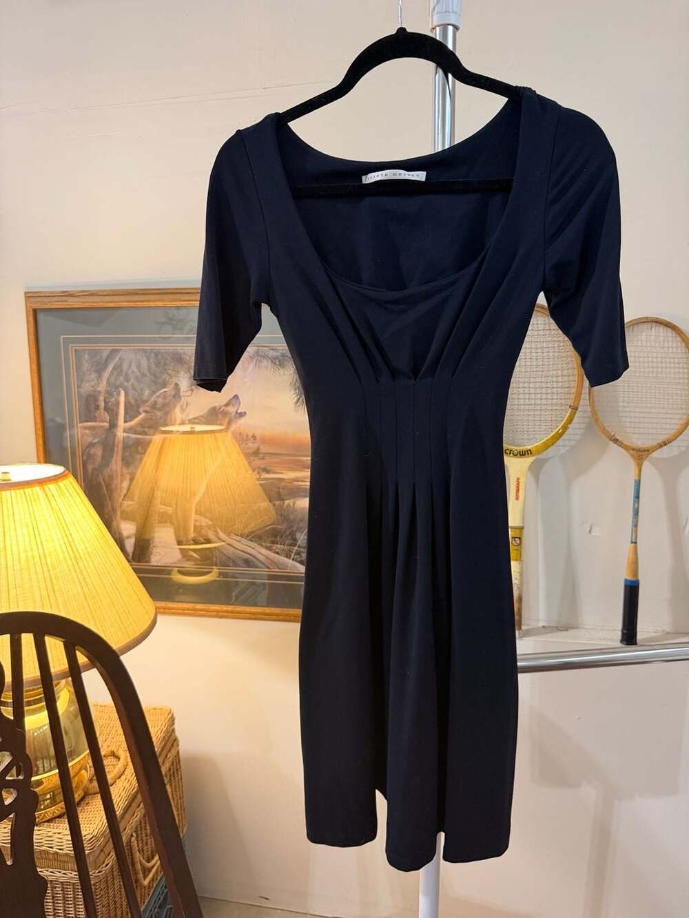 Susana Monaco Navy Quarter Sleeve Fit Flare Dress Suppleflex Soft Stretch XS